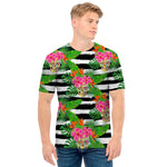 Aloha Skull Striped Pattern Print Men's T-Shirt