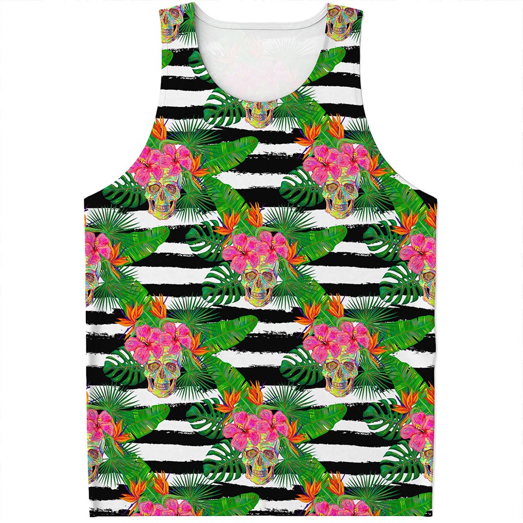 Aloha Skull Striped Pattern Print Men's Tank Top