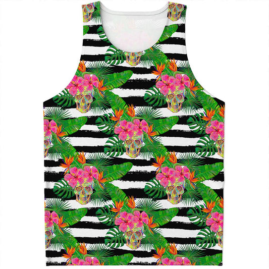 Aloha Skull Striped Pattern Print Men's Tank Top