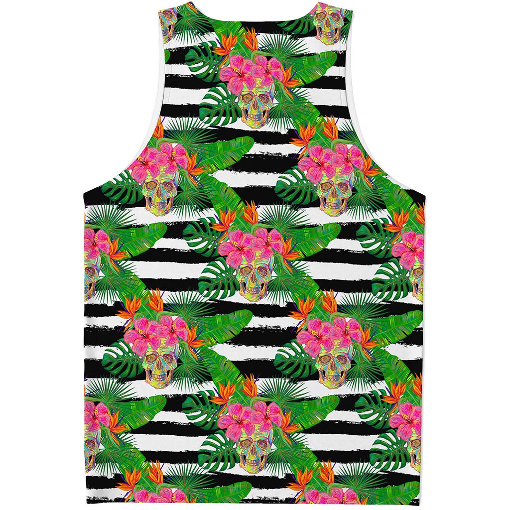 Aloha Skull Striped Pattern Print Men's Tank Top