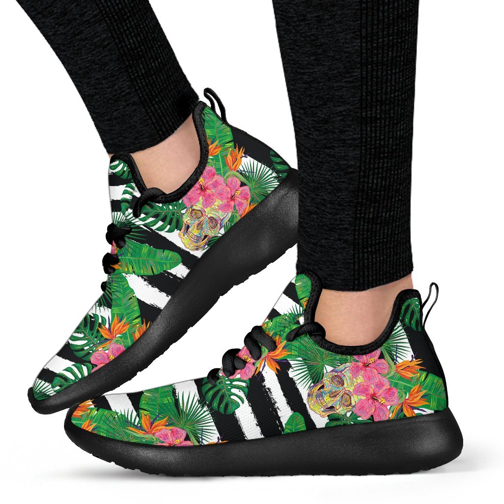 Aloha Skull Striped Pattern Print Mesh Knit Shoes GearFrost
