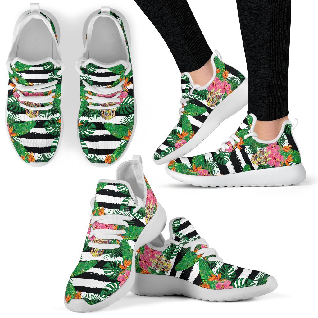 Aloha Skull Striped Pattern Print Mesh Knit Shoes GearFrost