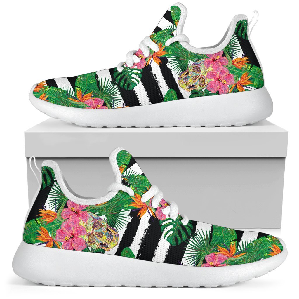 Aloha Skull Striped Pattern Print Mesh Knit Shoes GearFrost