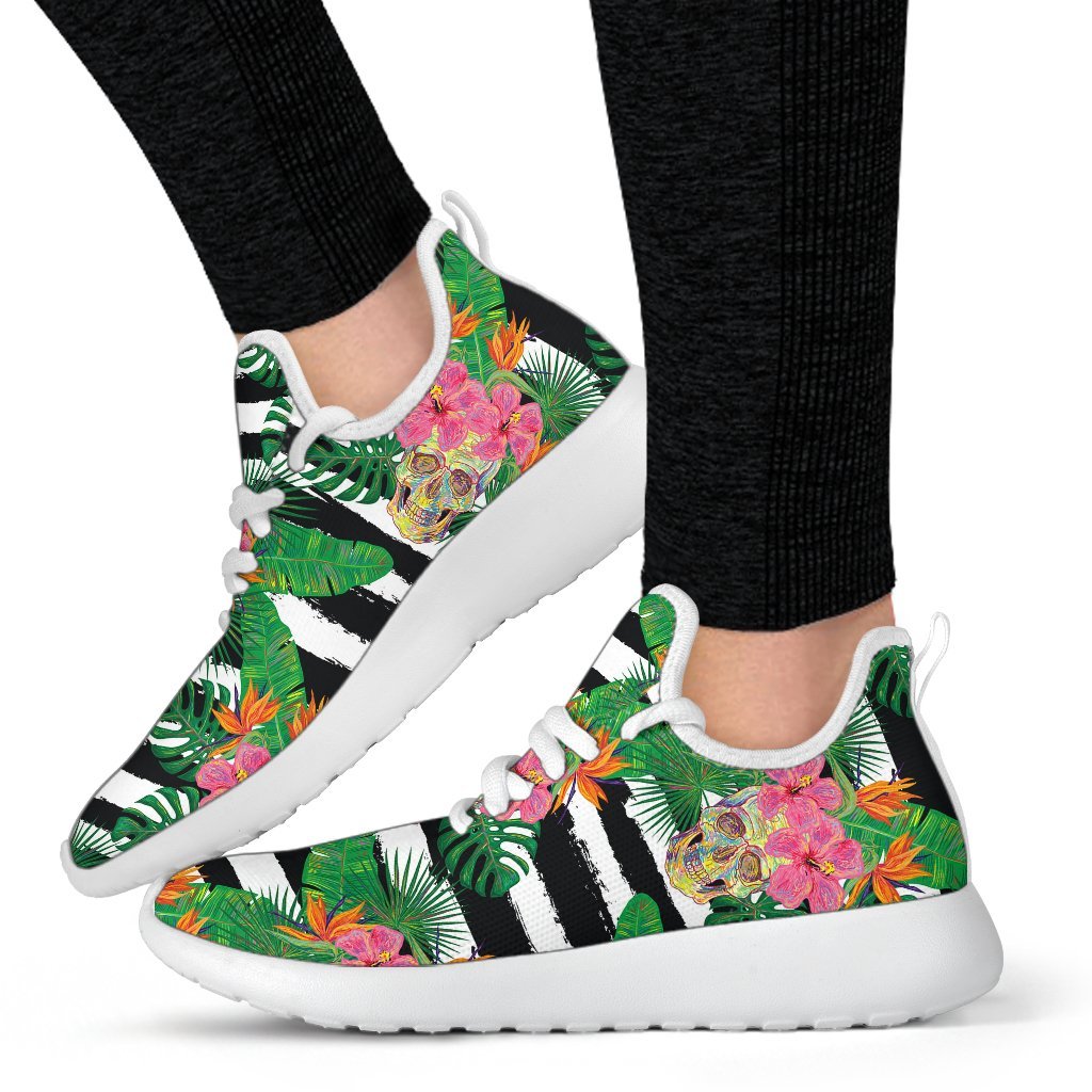 Aloha Skull Striped Pattern Print Mesh Knit Shoes GearFrost