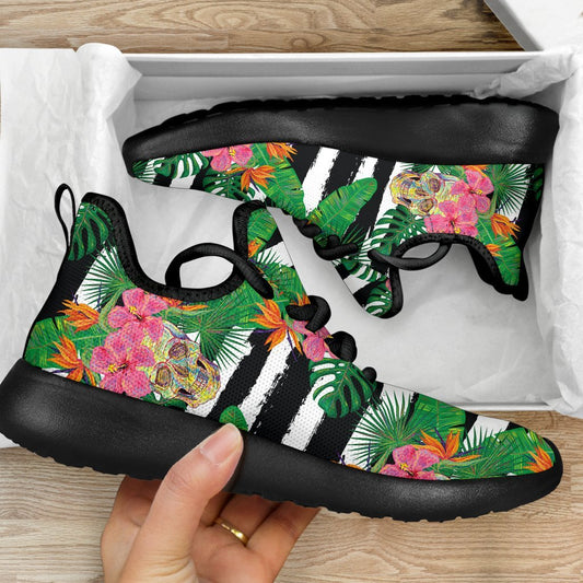Aloha Skull Striped Pattern Print Mesh Knit Shoes GearFrost