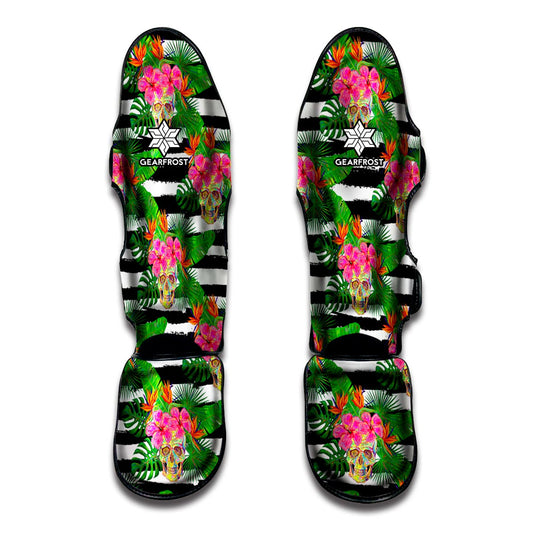 Aloha Skull Striped Pattern Print Muay Thai Shin Guard
