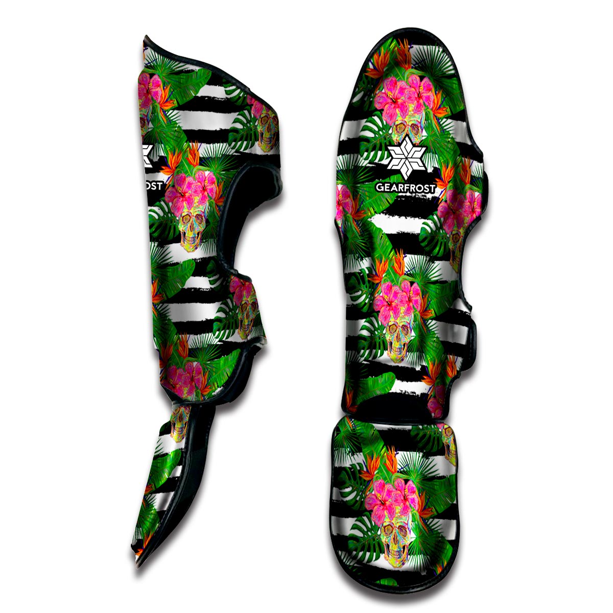 Aloha Skull Striped Pattern Print Muay Thai Shin Guard