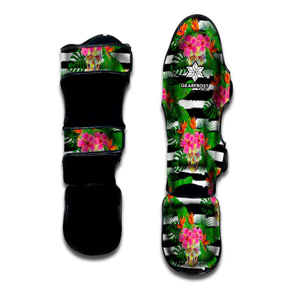 Aloha Skull Striped Pattern Print Muay Thai Shin Guard
