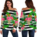 Aloha Skull Striped Pattern Print Off The Shoulder Sweatshirt