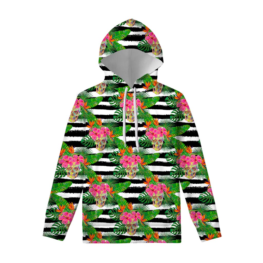 Aloha Skull Striped Pattern Print Pullover Hoodie