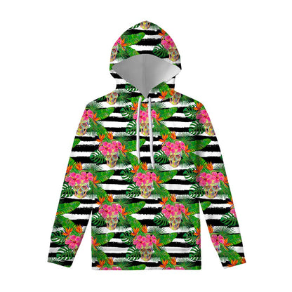 Aloha Skull Striped Pattern Print Pullover Hoodie