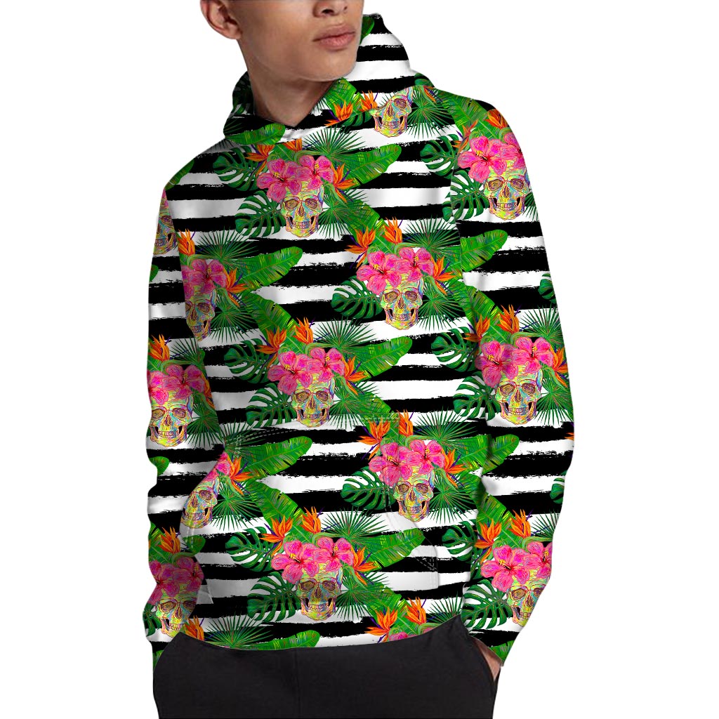 Aloha Skull Striped Pattern Print Pullover Hoodie