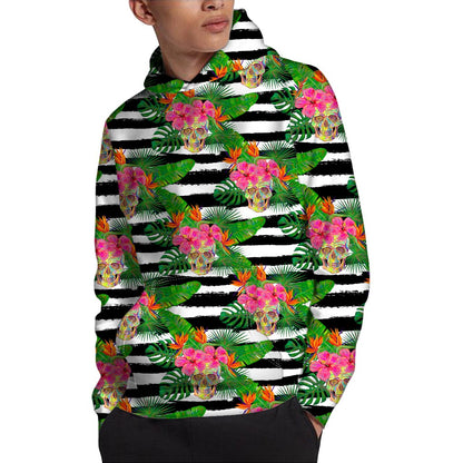 Aloha Skull Striped Pattern Print Pullover Hoodie