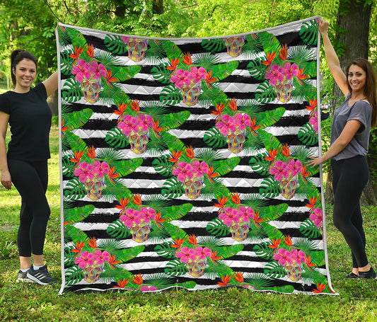 Aloha Skull Striped Pattern Print Quilt
