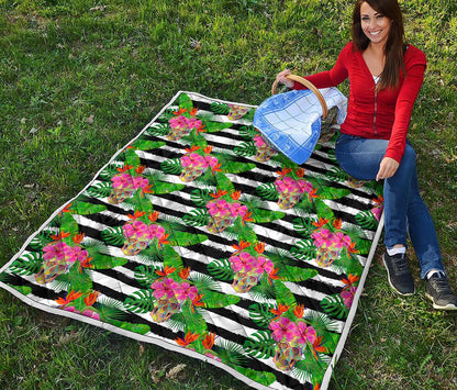Aloha Skull Striped Pattern Print Quilt