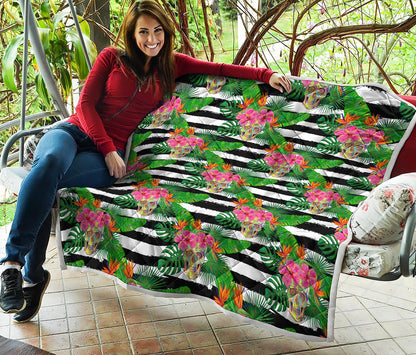 Aloha Skull Striped Pattern Print Quilt