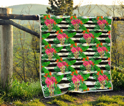 Aloha Skull Striped Pattern Print Quilt