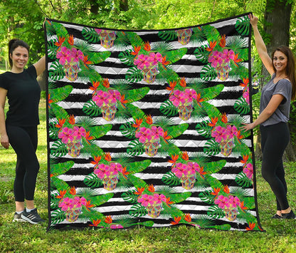 Aloha Skull Striped Pattern Print Quilt