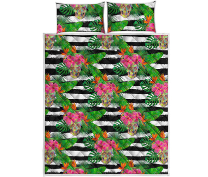 Aloha Skull Striped Pattern Print Quilt Bed Set
