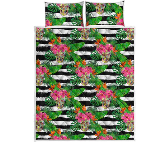 Aloha Skull Striped Pattern Print Quilt Bed Set