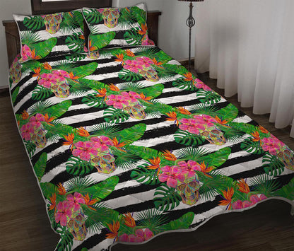 Aloha Skull Striped Pattern Print Quilt Bed Set