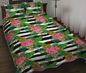 Aloha Skull Striped Pattern Print Quilt Bed Set
