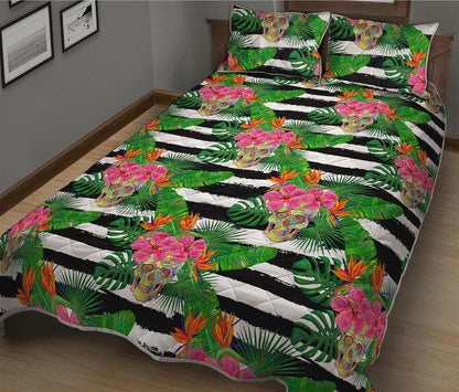 Aloha Skull Striped Pattern Print Quilt Bed Set