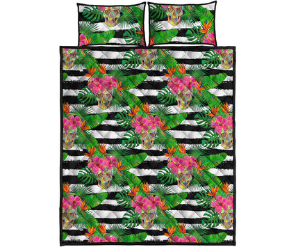 Aloha Skull Striped Pattern Print Quilt Bed Set