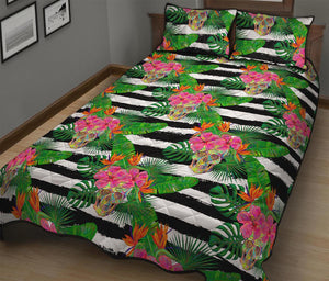 Aloha Skull Striped Pattern Print Quilt Bed Set