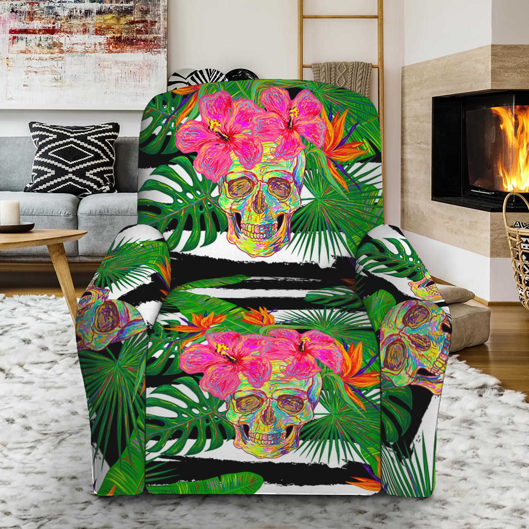 Aloha Skull Striped Pattern Print Recliner Slipcover