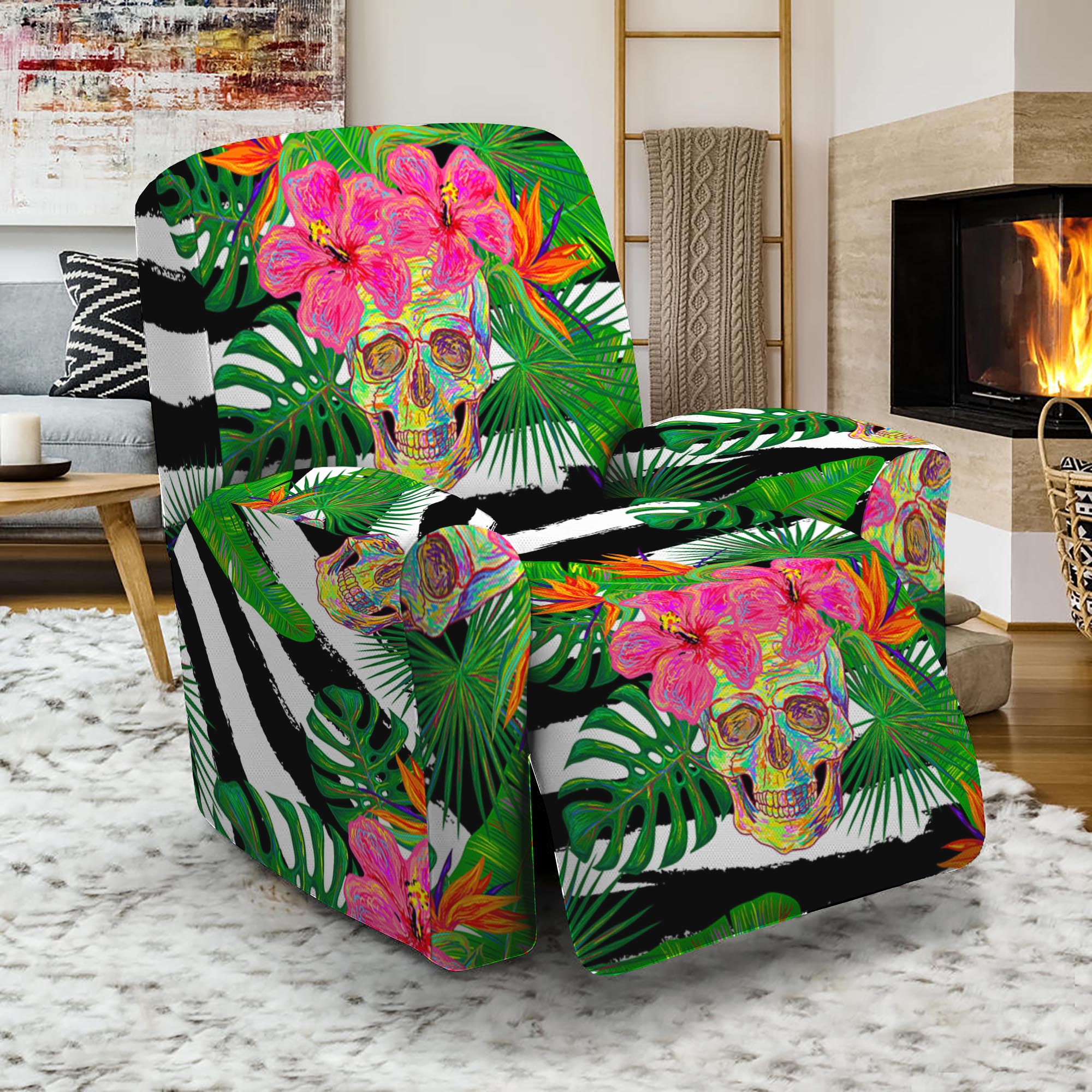 Aloha Skull Striped Pattern Print Recliner Slipcover