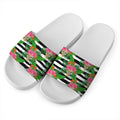 Aloha Skull Striped Pattern Print White Slide Sandals