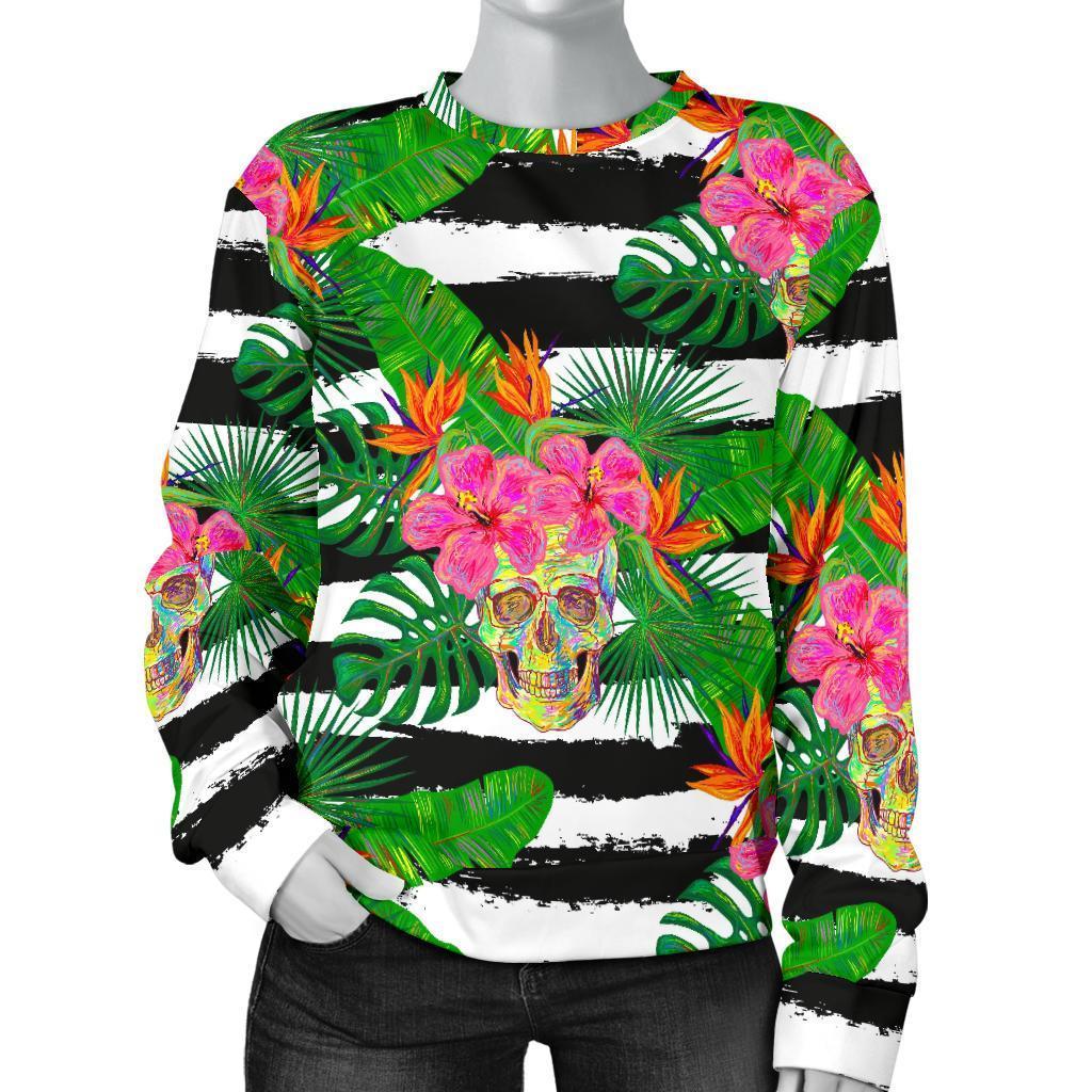 Aloha Skull Striped Pattern Print Women's Crewneck Sweatshirt GearFrost