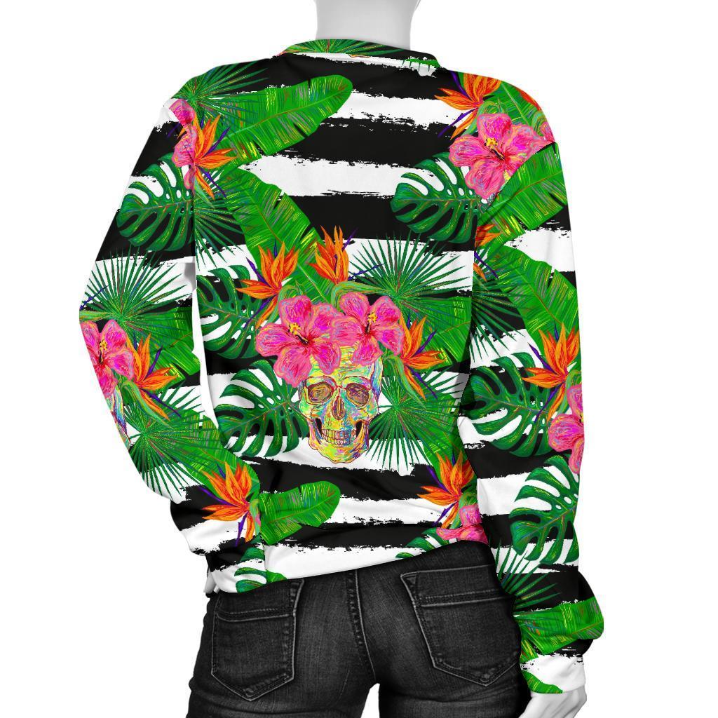 Aloha Skull Striped Pattern Print Women's Crewneck Sweatshirt GearFrost