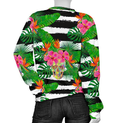 Aloha Skull Striped Pattern Print Women's Crewneck Sweatshirt GearFrost