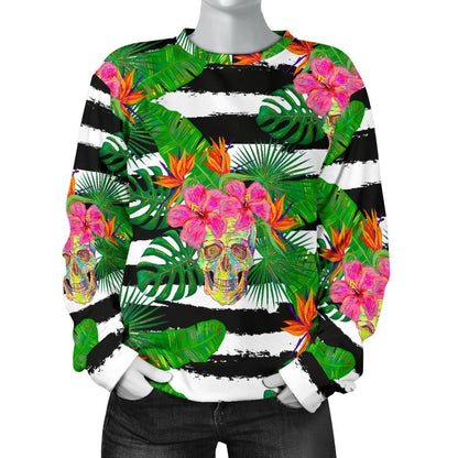 Aloha Skull Striped Pattern Print Women's Crewneck Sweatshirt GearFrost