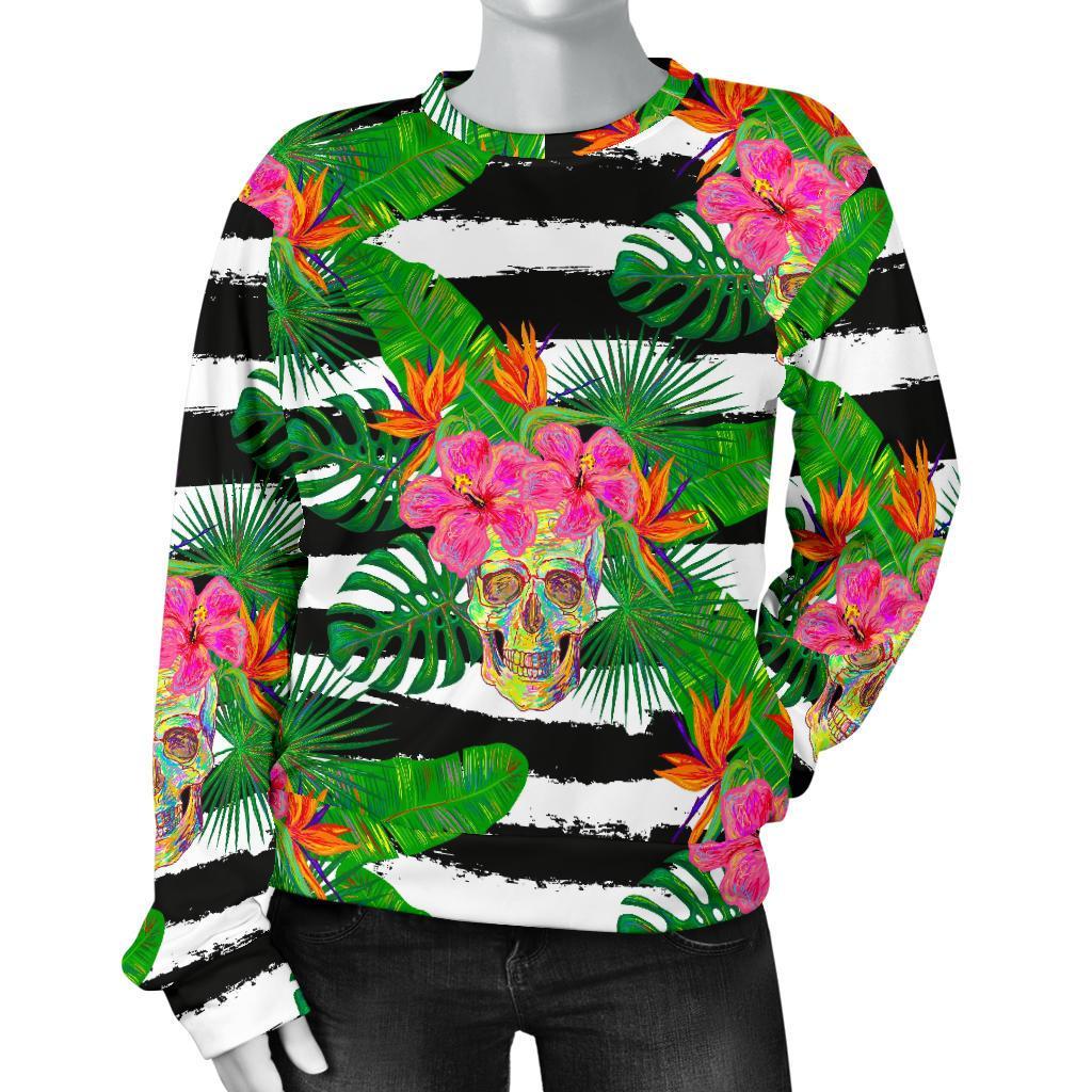 Aloha Skull Striped Pattern Print Women's Crewneck Sweatshirt GearFrost