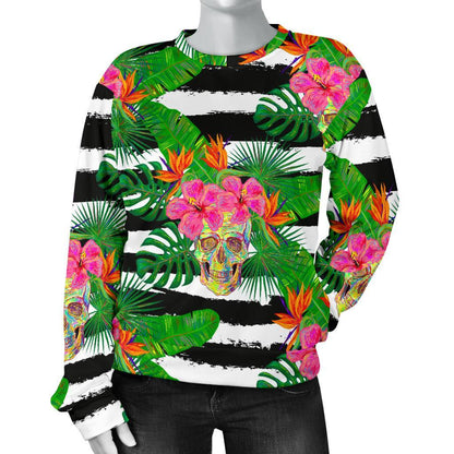 Aloha Skull Striped Pattern Print Women's Crewneck Sweatshirt GearFrost