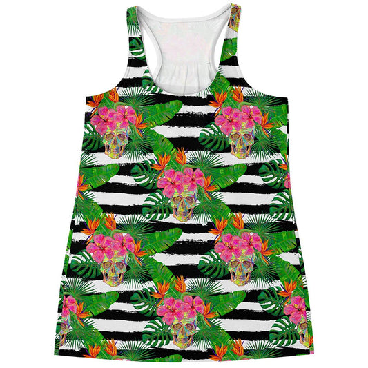 Aloha Skull Striped Pattern Print Women's Racerback Tank Top