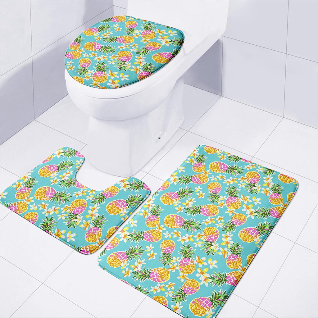 Aloha Summer Pineapple Pattern Print 3 Piece Bath Mat Set