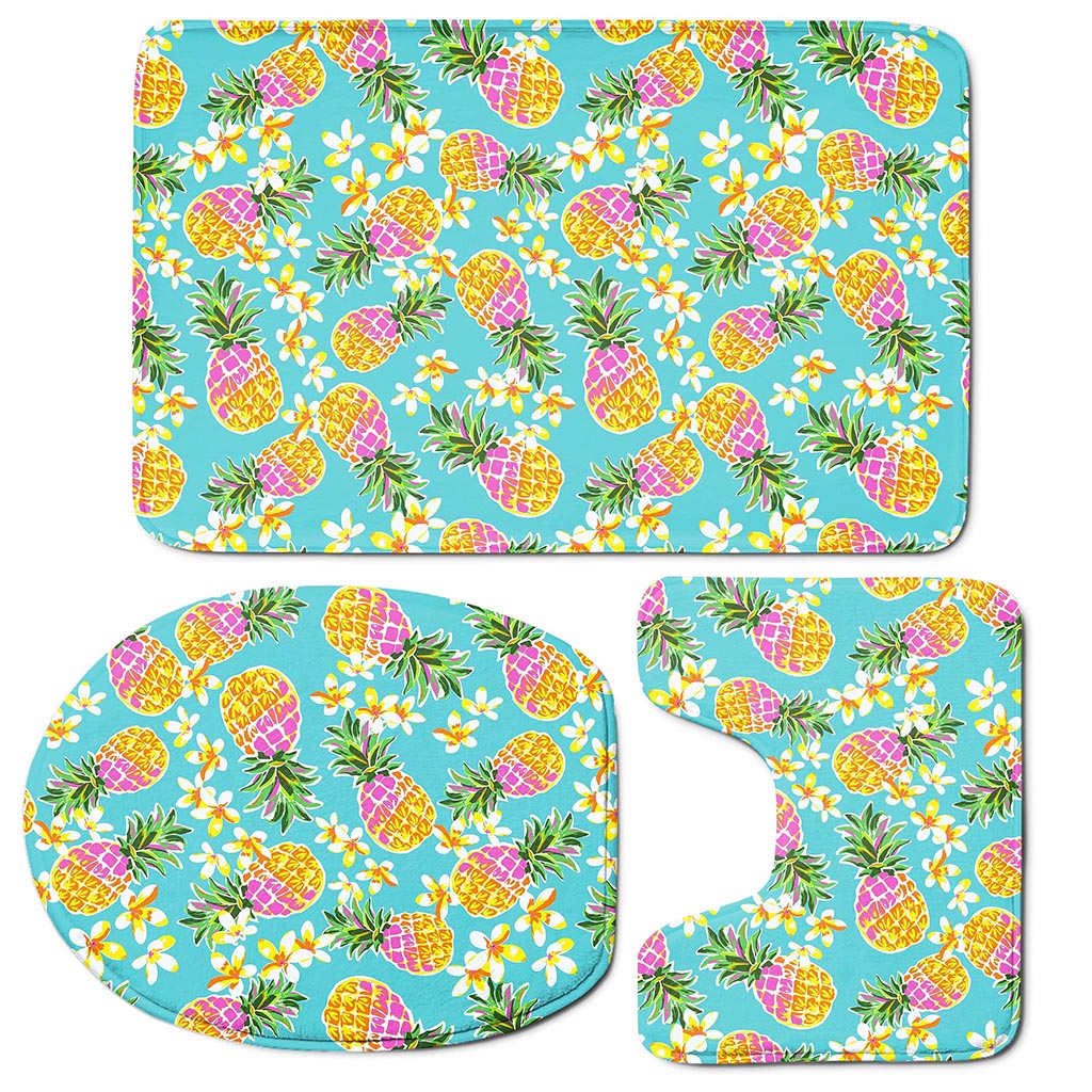 Aloha Summer Pineapple Pattern Print 3 Piece Bath Mat Set