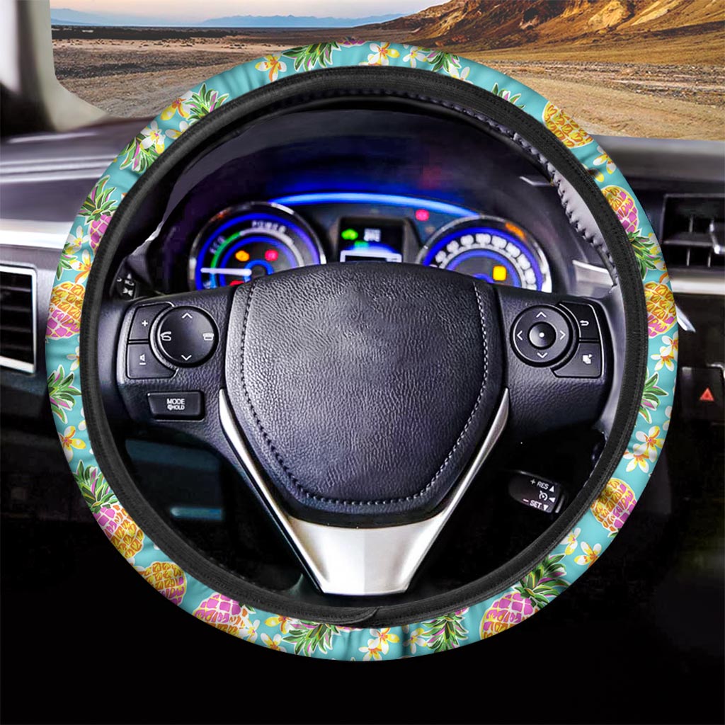 Aloha Summer Pineapple Pattern Print Car Steering Wheel Cover