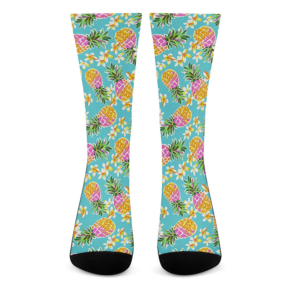 Aloha Summer Pineapple Pattern Print Crew Socks