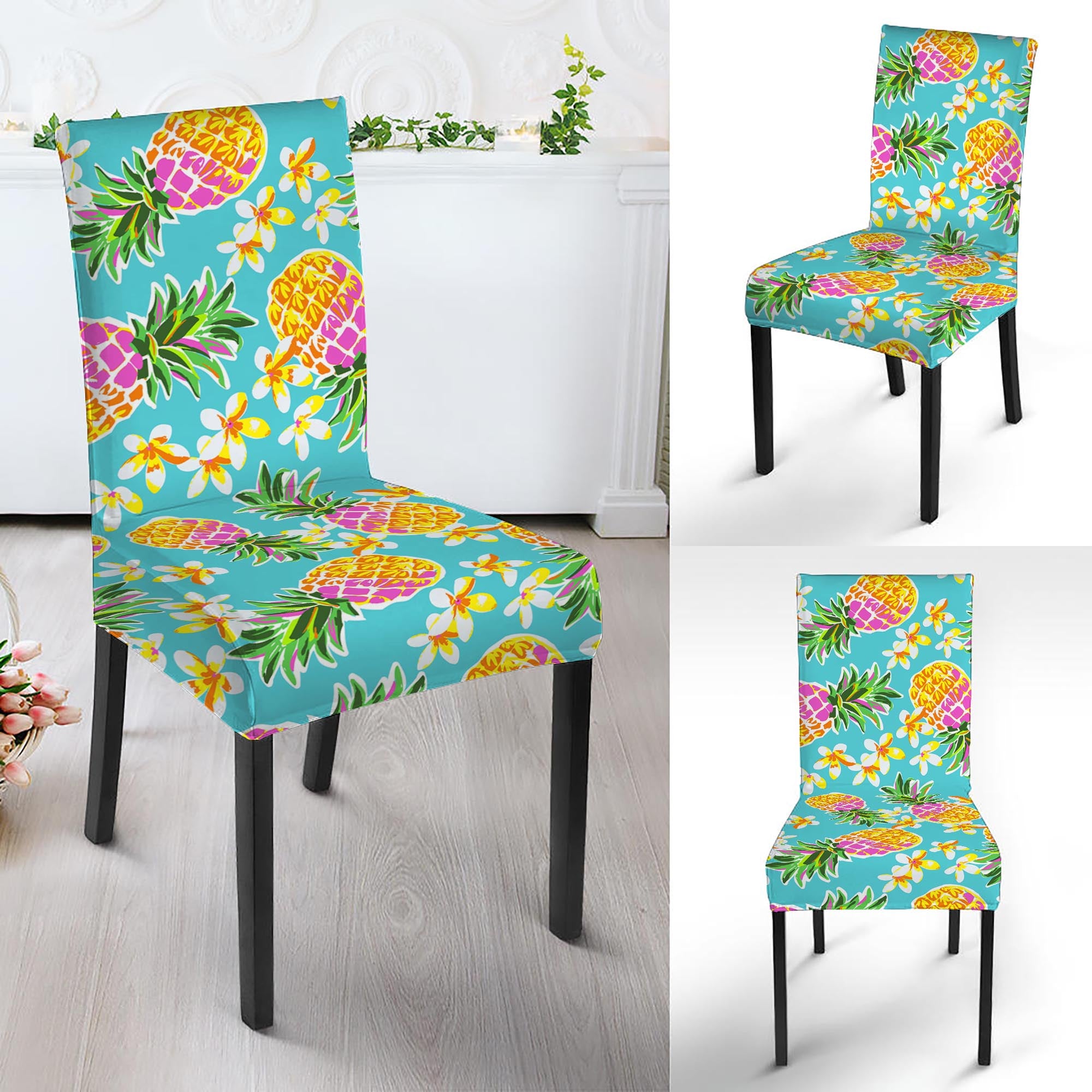 Aloha Summer Pineapple Pattern Print Dining Chair Slipcover