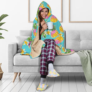 Aloha Summer Pineapple Pattern Print Hooded Blanket