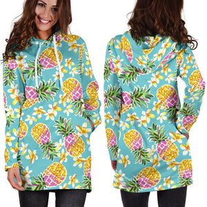 Aloha Summer Pineapple Pattern Print Hoodie Dress GearFrost