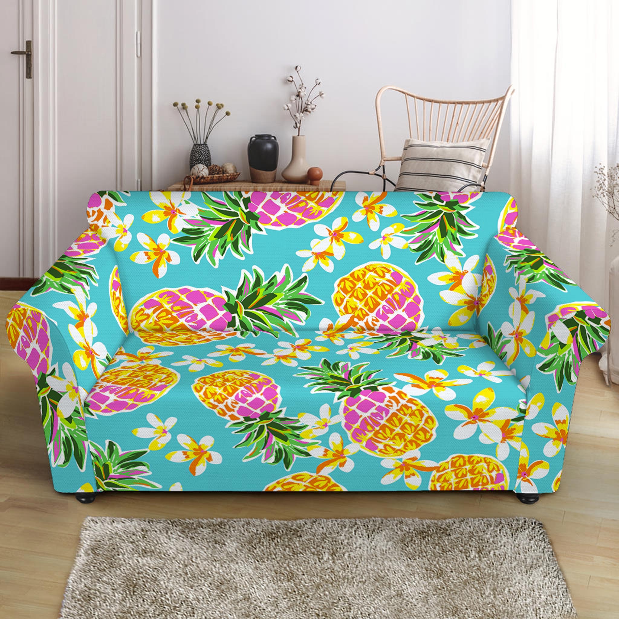 Aloha Summer Pineapple Pattern Print Loveseat Slipcover