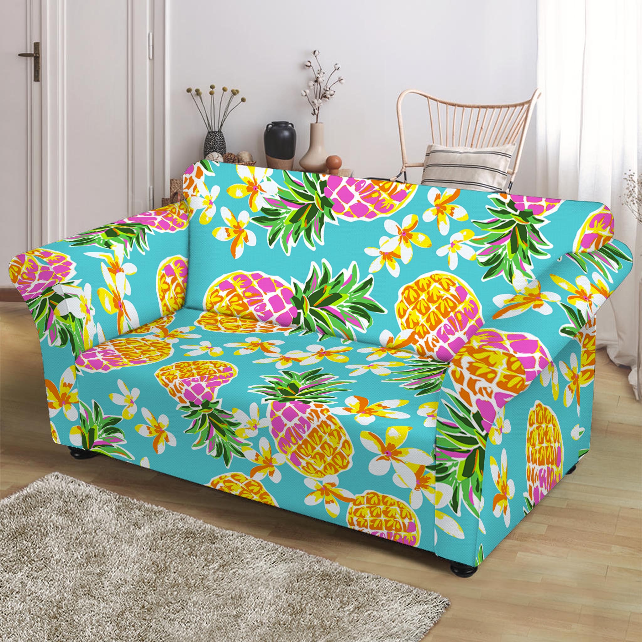 Aloha Summer Pineapple Pattern Print Loveseat Slipcover