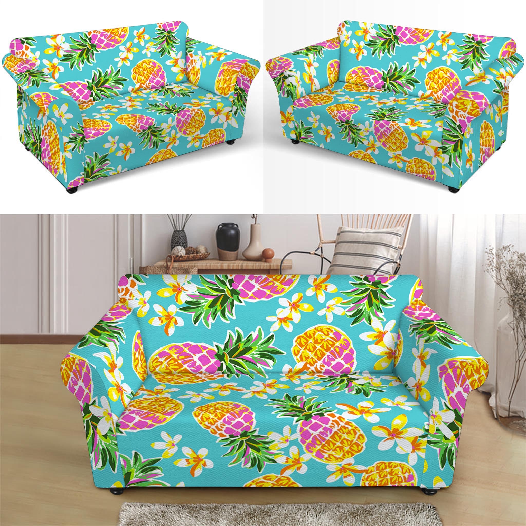 Aloha Summer Pineapple Pattern Print Loveseat Slipcover