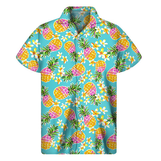 Aloha Summer Pineapple Pattern Print Men's Short Sleeve Shirt